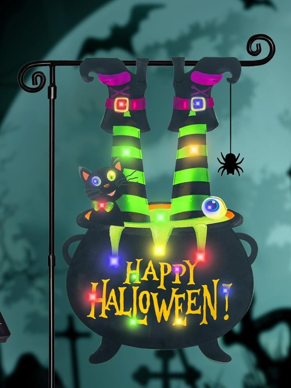 Halloween Lighted Garden Flag, Witch Feet Yard Decor, 12x18 In
